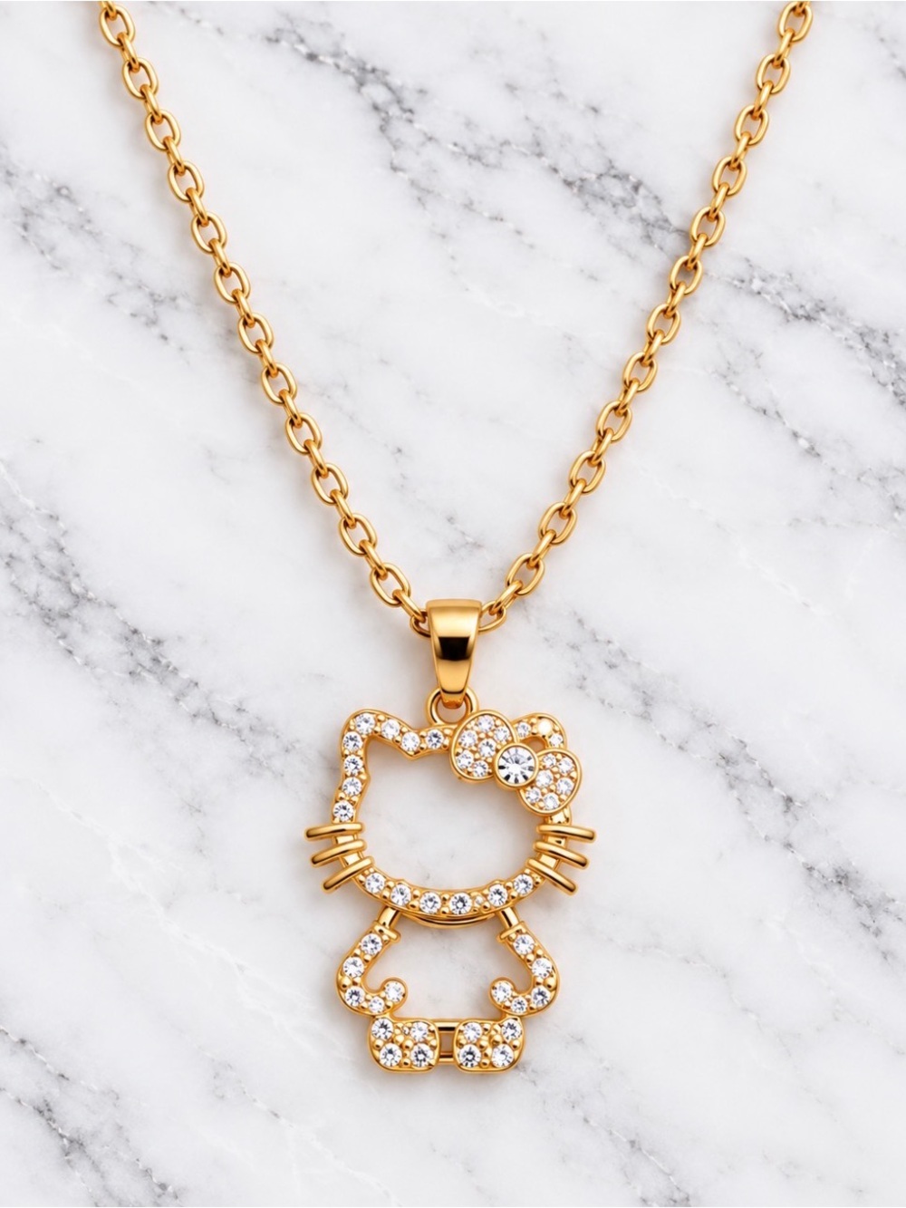 Hello Kitty Gold Plated Cubic Zirconia 18in Pendant Necklace